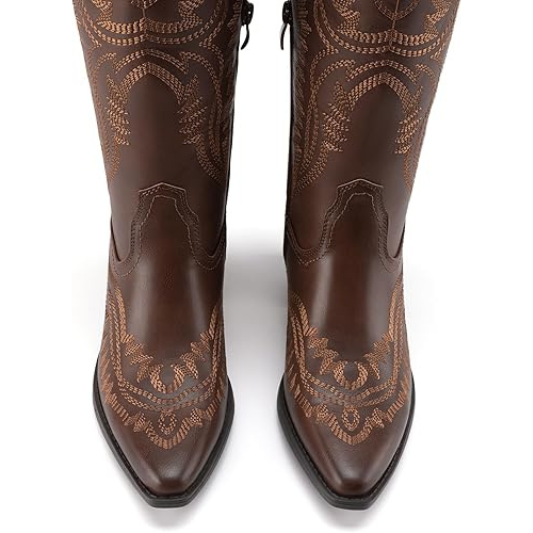 Women's Square Toe Embroidery Western Mid Calf Cowboy Boots