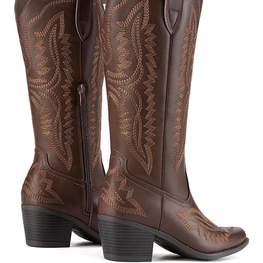 Women's Square Toe Embroidery Western Mid Calf Cowboy Boots