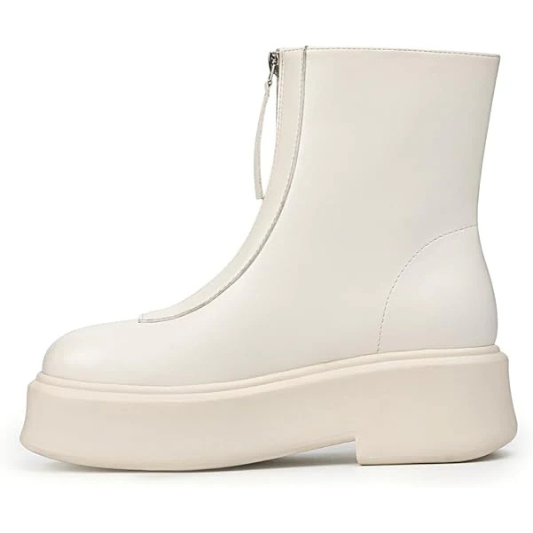 Women's Platform Ankle Boots Short Comfortable Round Toe Chunky Low Heel Boots with Front Zipper