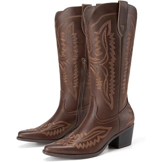 Women's Square Toe Embroidery Western Mid Calf Cowboy Boots