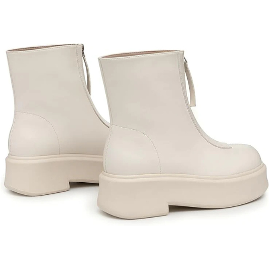 Women's Platform Ankle Boots Short Comfortable Round Toe Chunky Low Heel Boots with Front Zipper