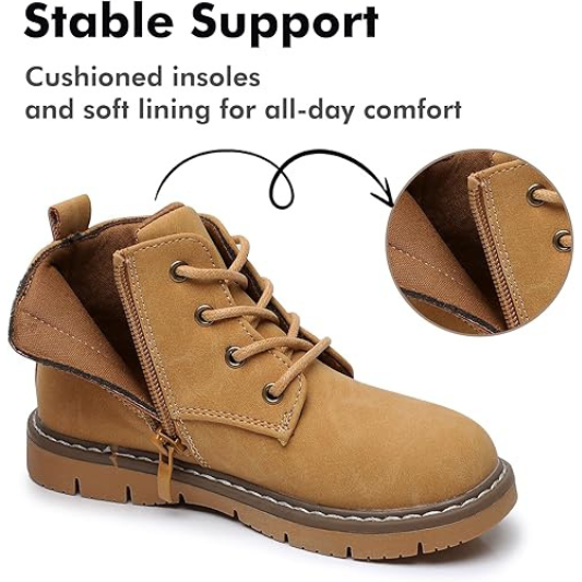 Boys Boots Toddler Kids Work Boots Outdoor Casual Side Zipper Ankle Shoes