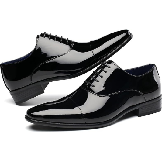 Mens Faux Patent Leather Classic Lace-up Formal Oxford Tuxedo Dress Shoes