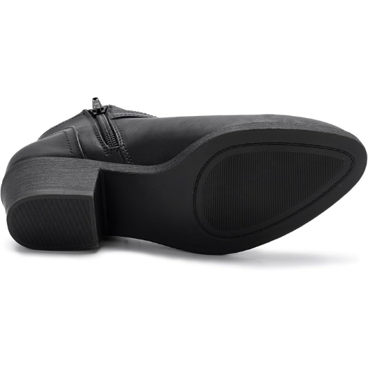 Women's Chunky Low Heel Ankle Boots Classic Pointed Toe Side Zipper Booties