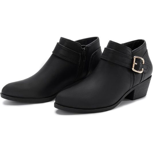 Women's Chunky Low Heel Ankle Boots Classic Pointed Toe Side Zipper Booties