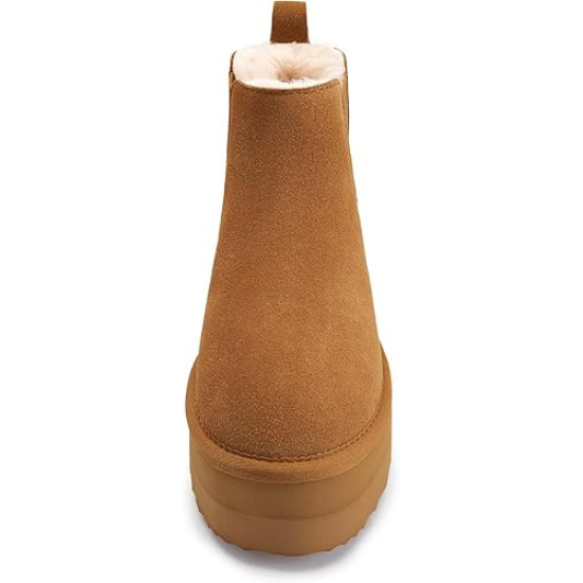 Suede Platform Snow Boots for Women - Slip On Faux Fur Winter Warm Ankle Short Boots