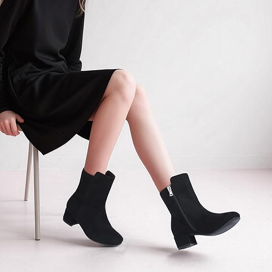 Girls Boots Fashion Square-Toe Dress Boots Low Heel Alyssa Ankle Booties with Zipper for Toddler Little Kids Big Kids