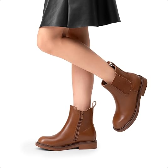 Girls Ankle Boots with Side Zipper Chelsea Booties Low Heels Girl Fashion Shoes for Toddler/Little Kid/Big Kid