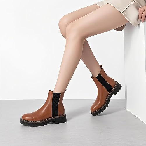 Women's Chelsea Boots Platform Chunky Heel Slip On Elastic Lug Sole Ankle Booties