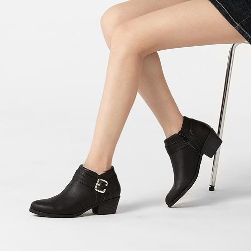 Women's Chunky Low Heel Ankle Boots Classic Pointed Toe Side Zipper Booties