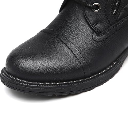 Women's Fashion Black Ankle Boots Combat Motorcycle Lace Up Booties