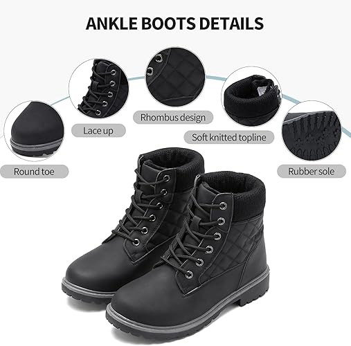 Boots for Women Waterproof Fall Winter Ankle Boots Snow Black Combat Boots Lace Up Non Slip for Hiking Work