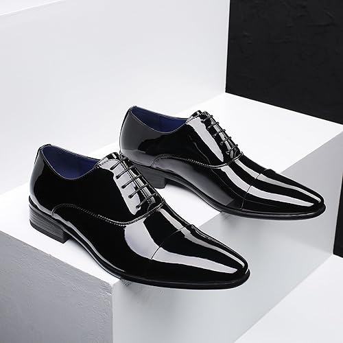 Mens Faux Patent Leather Classic Lace-up Formal Oxford Tuxedo Dress Shoes
