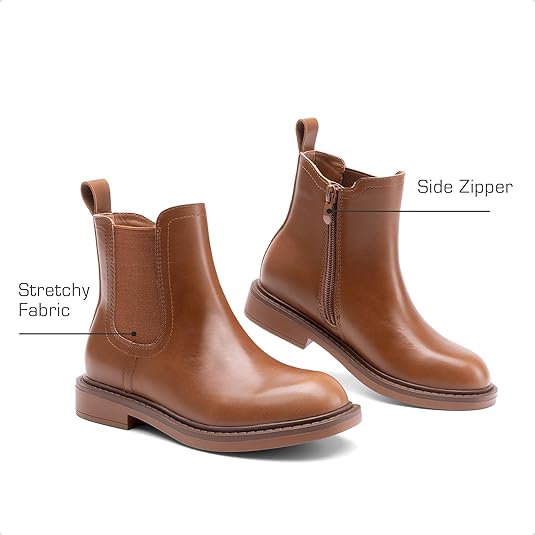 Girls Ankle Boots with Side Zipper Chelsea Booties Low Heels Girl Fashion Shoes for Toddler/Little Kid/Big Kid