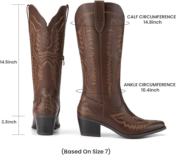 Women's Square Toe Embroidery Western Mid Calf Cowboy Boots