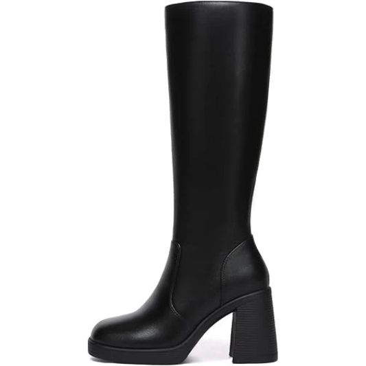 Black Knee High Boots for Women Platform Tall Boots Fashion Square Toe Chunky Heeled Booties