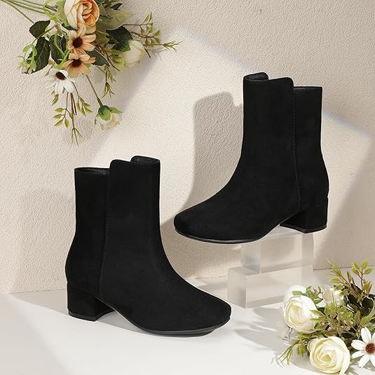 Girls Boots Fashion Square-Toe Dress Boots Low Heel Alyssa Ankle Booties with Zipper for Toddler Little Kids Big Kids