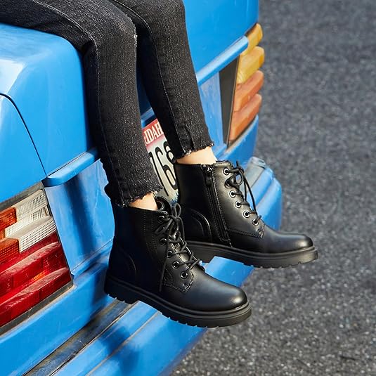 Boys Girls Waterproof Combat Boots Lace Up Side Zipper