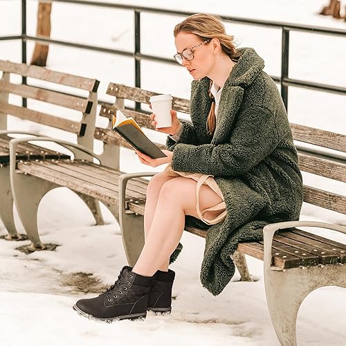 Boots for Women Waterproof Fall Winter Ankle Boots Snow Black Combat Boots Lace Up Non Slip for Hiking Work