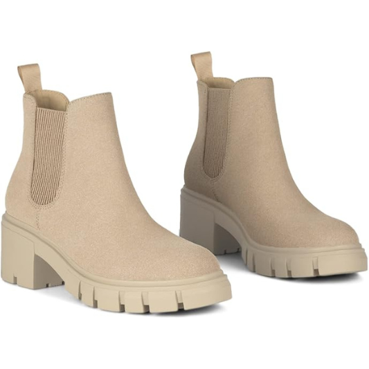 Women's Chelsea Boots Fashion Lug Sole Chunky Heel Slip on Elastic Ankle Booties