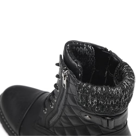 Women's Fashion Black Ankle Boots Combat Motorcycle Lace Up Booties
