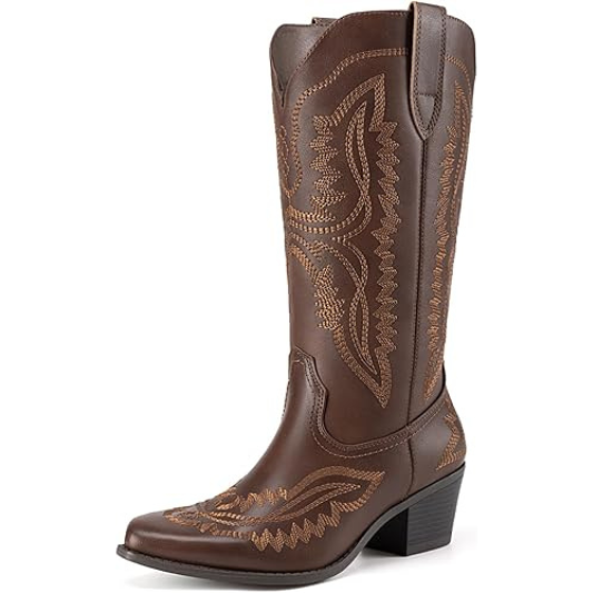 Women's Square Toe Embroidery Western Mid Calf Cowboy Boots